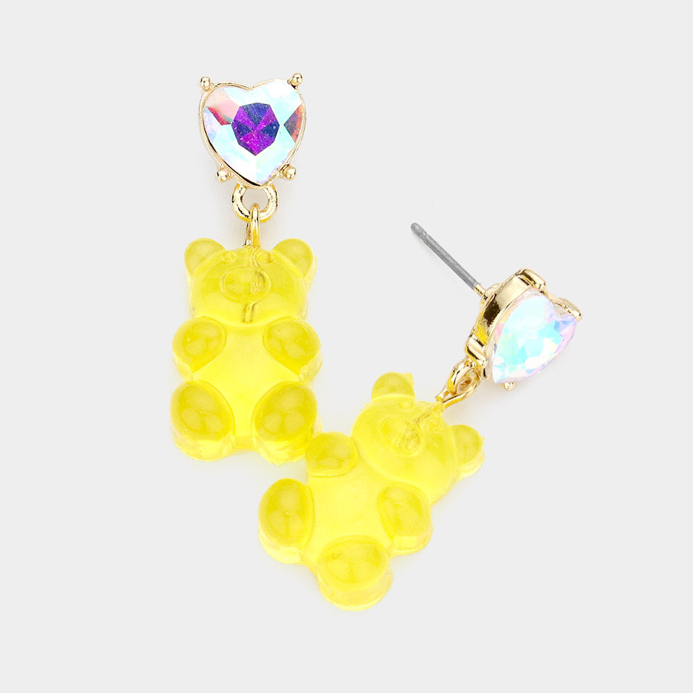 iLLASPARKZ Heart Stone Gummy Bear Dangle Earrings