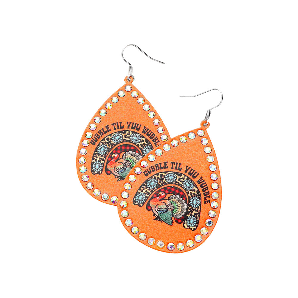 iLLASPARKZ Thanksgiving Turkey Printed Teardrop Metal Dangle Earrings