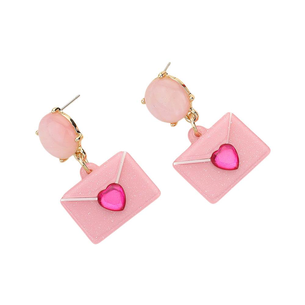 iLLASPARKZ Glittered Resin Heart Envelop Dangle Earrings