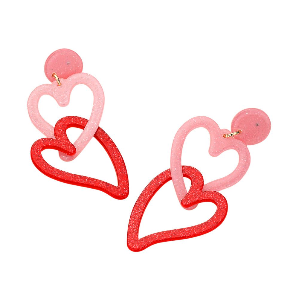 iLLASPARKZ Glittered Resin Open Heart Link Dangle Earrings