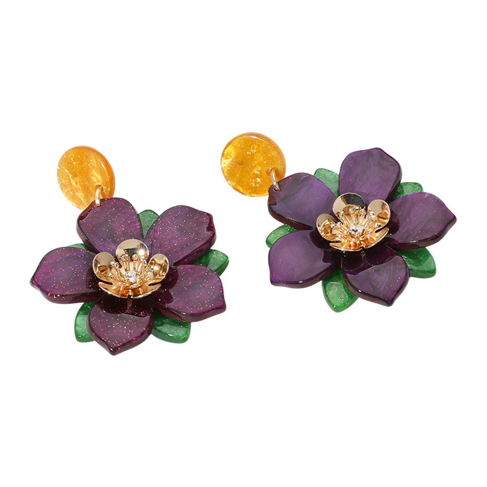 iLLASPARKZ Resin Mardi Gras Flower Dangle Earrings