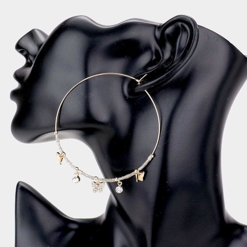 iLLASPARKZ Rhinestone Embellished Metal Butterfly Beaded Open Circle Earrings