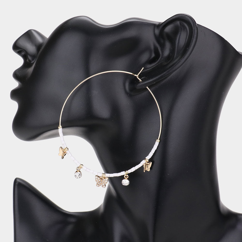 iLLASPARKZ Rhinestone Embellished Metal Butterfly Beaded Open Circle Earrings
