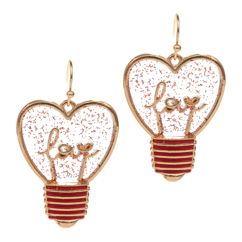 iLLASPARKZ Glittered Enamel LOVE Message Heart Shaped Bulb Dangle Earrings