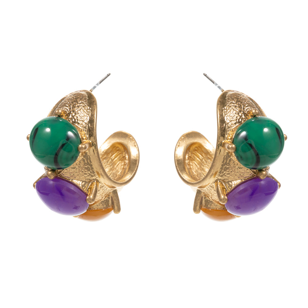 iLLASPARKZ Mardi Gras Stone Accented Hammered Metal Hoop Earrings