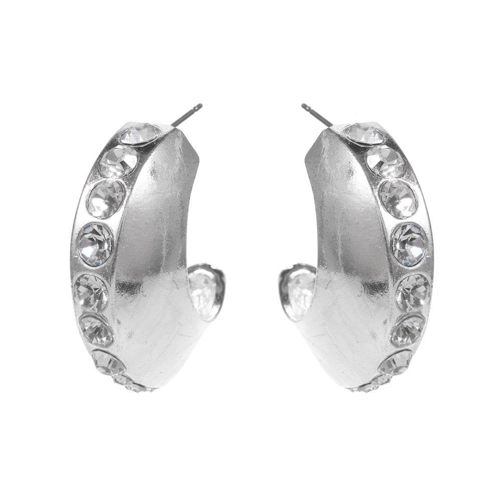 iLLASPARKZ Center Rhinestone Line Accented Chunky Crescent Hoop Earrings