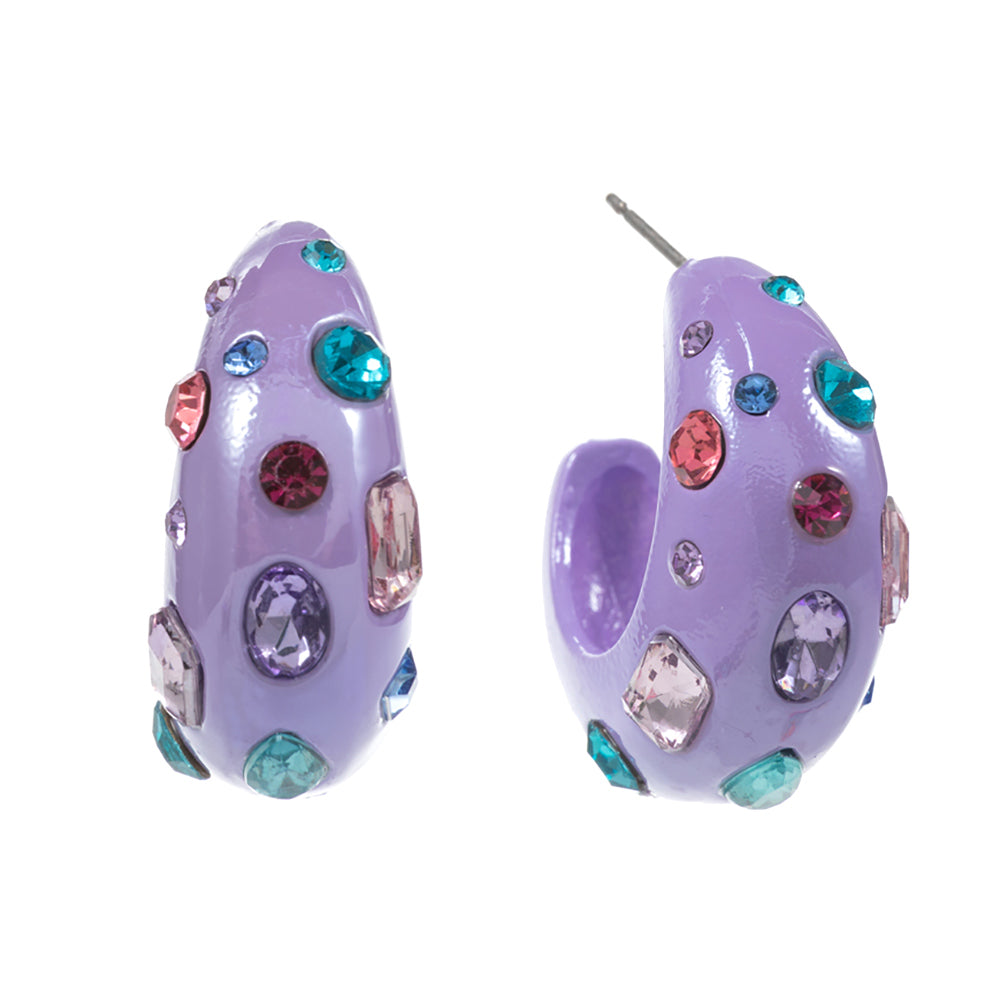 iLLASPARKZ Multi Stone Paved Chunky Hoop Earrings