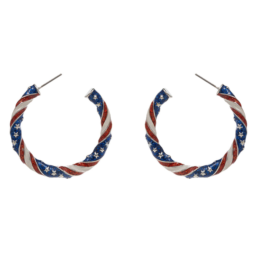 iLLASPARKZ Glittered Enamel American USA Twisted Hoop Earrings