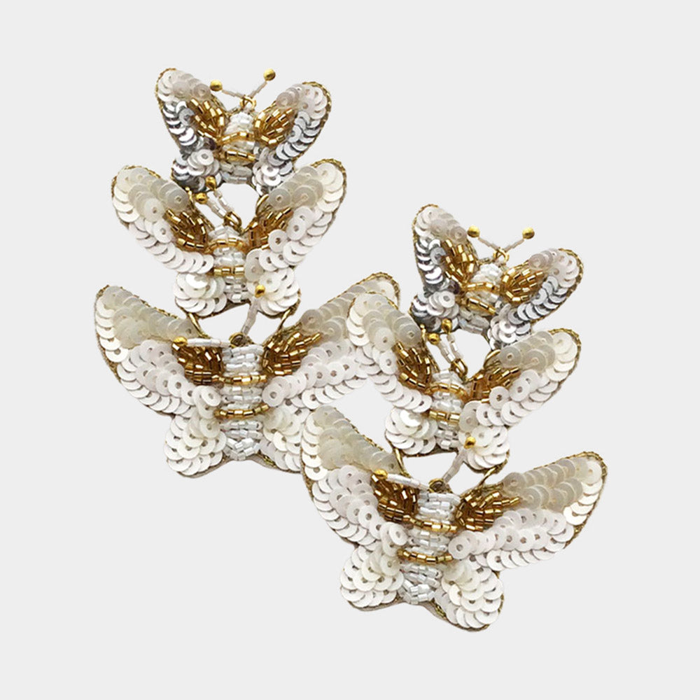 iLLASPARKZ Felt Back Sequin Triple Butterfly Link Dangle Earrings