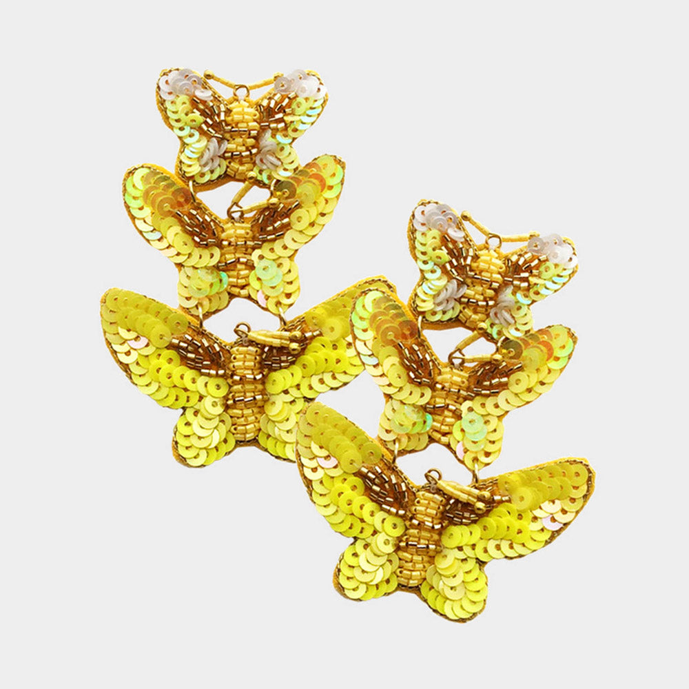 iLLASPARKZ Felt Back Sequin Triple Butterfly Link Dangle Earrings