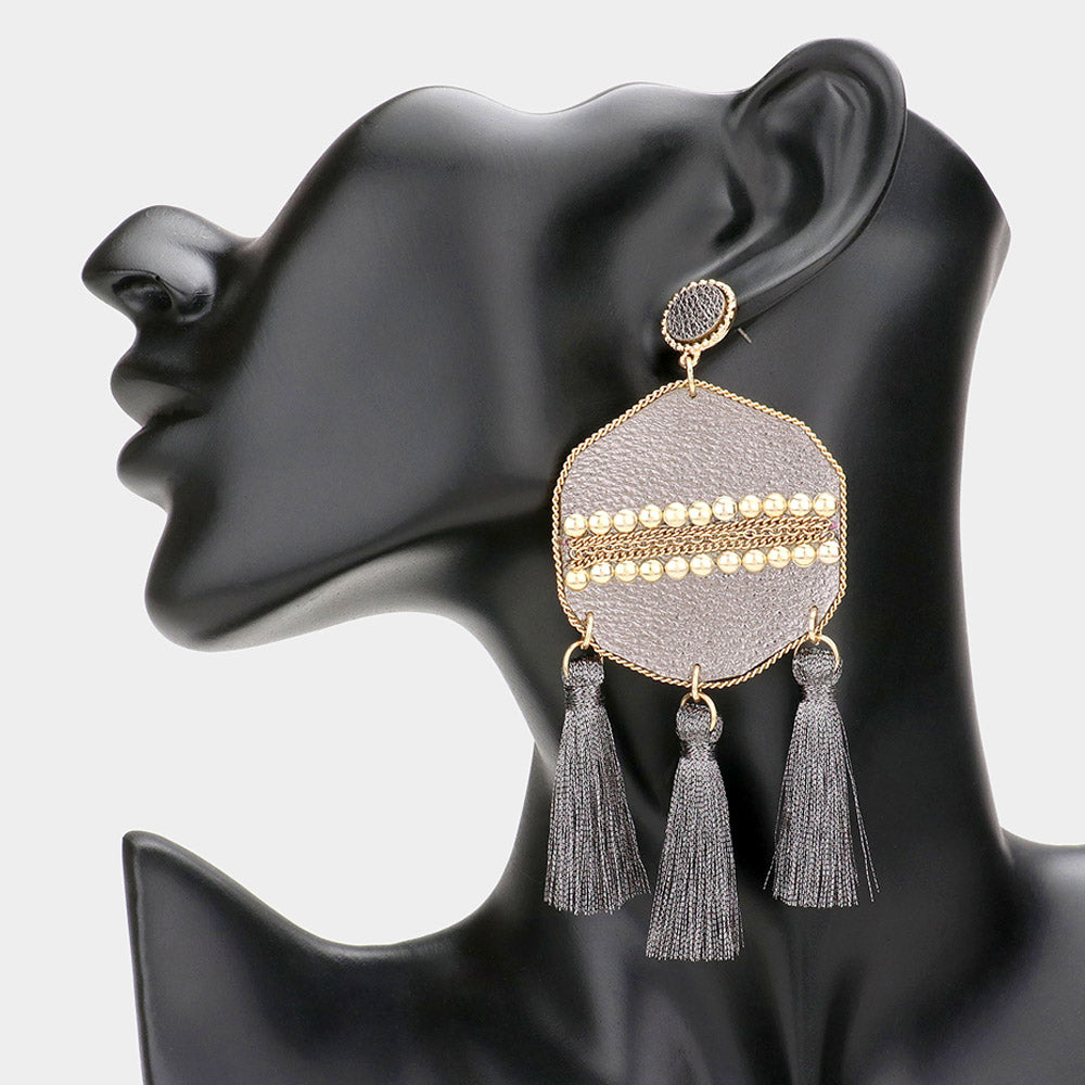iLLASPARKZ Studded Leather Triple Tassel Earrings