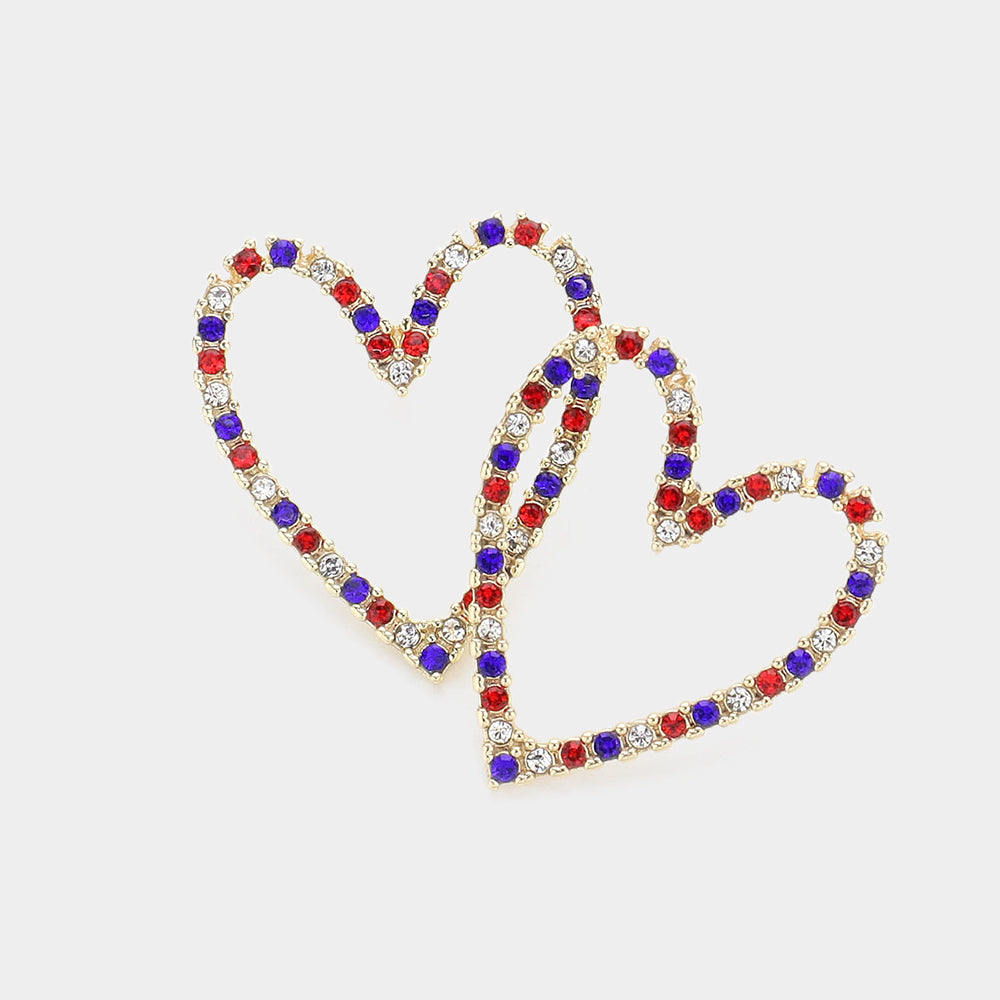 iLLASPARKZ American USA Colored Stone Cluster Open Heart Earrings
