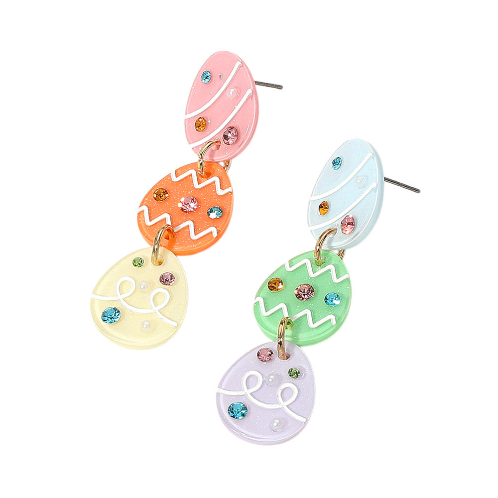 iLLASPARKZ Stone Pointed Resin Easter Egg Link Drop Earrings