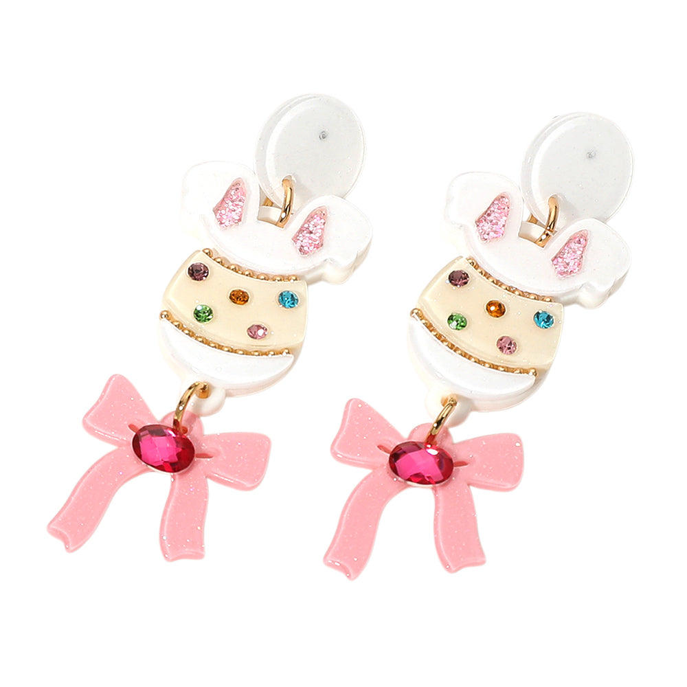 iLLASPARKZ Stone Pointed Resin Easter Bunny Egg Bow Link Drop Earrings