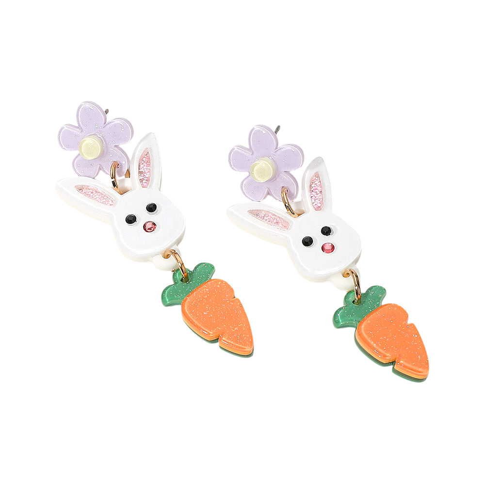 iLLASPARKZ Resin Easter Bunny Carrot Flower Link Drop Earrings