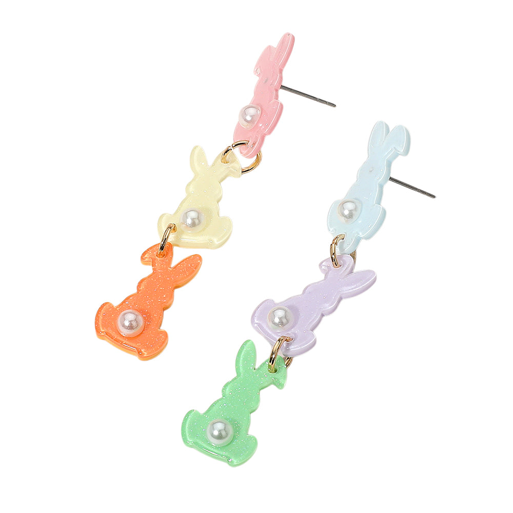 iLLASPARKZ Pearl Pointed Resin Easter Bunny Link Drop Earrings