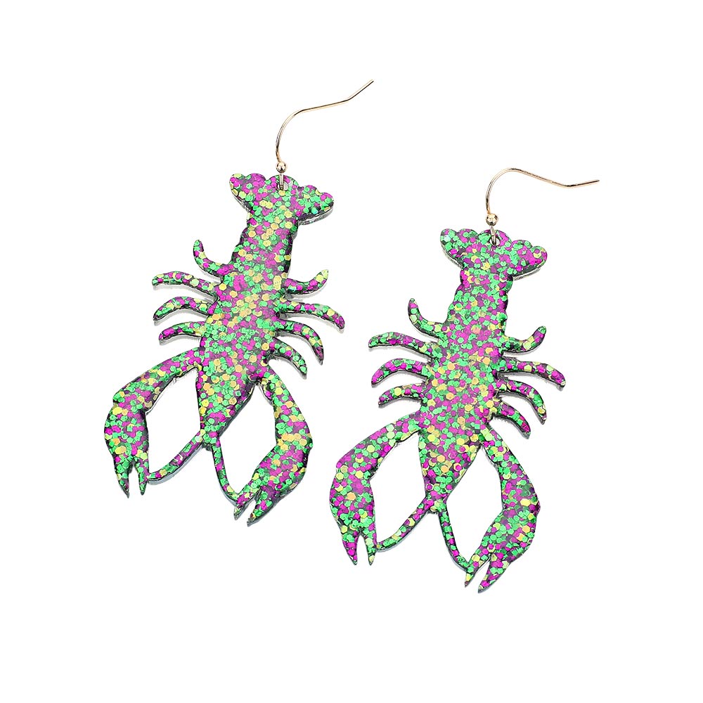 iLLASPARKZ Glittered Mardi Gras Lobster Crawfish Dangle Earrings