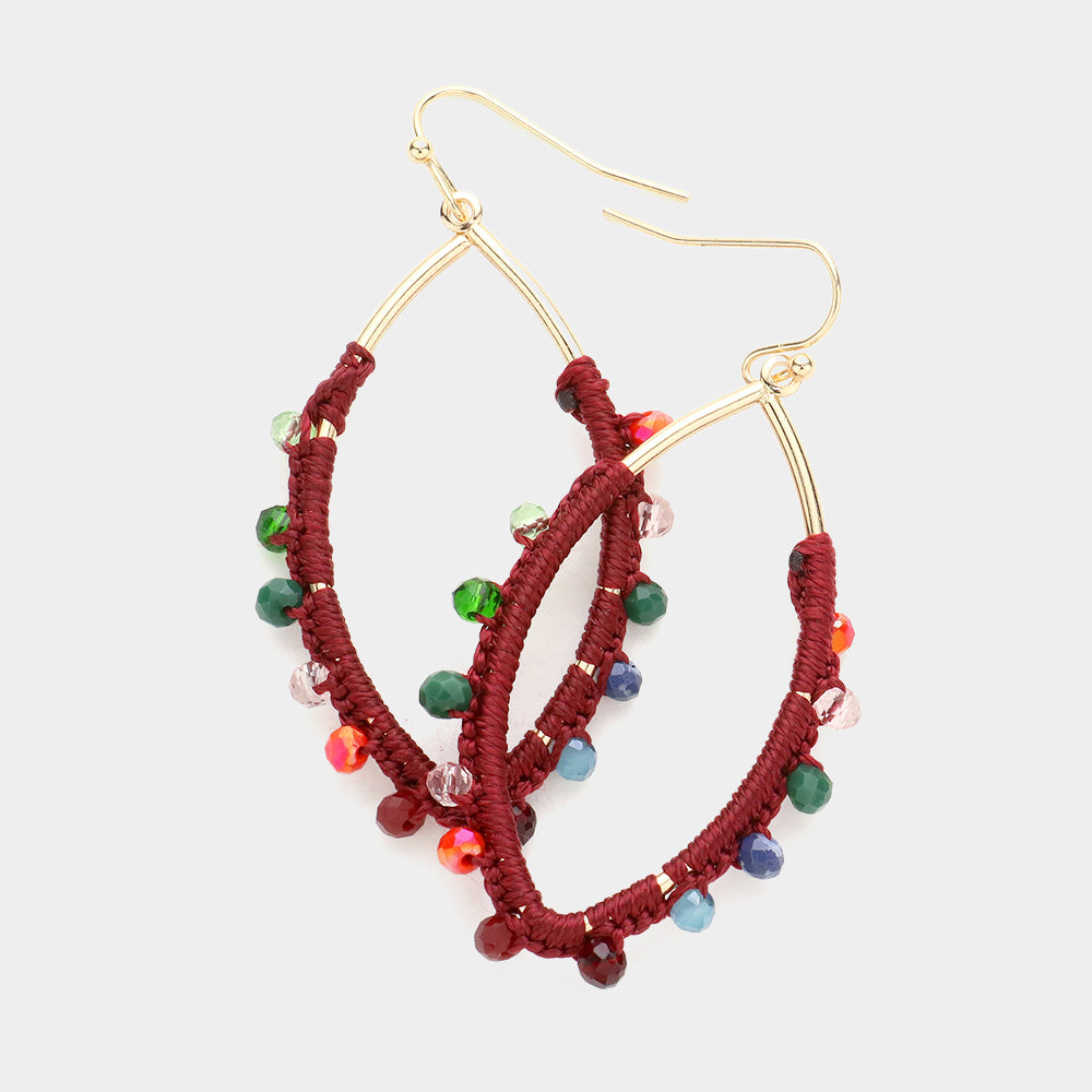 iLLASPARKZ Thread Wrapped Faceted Bead Trimmed Open Marquise Dangle Earrings