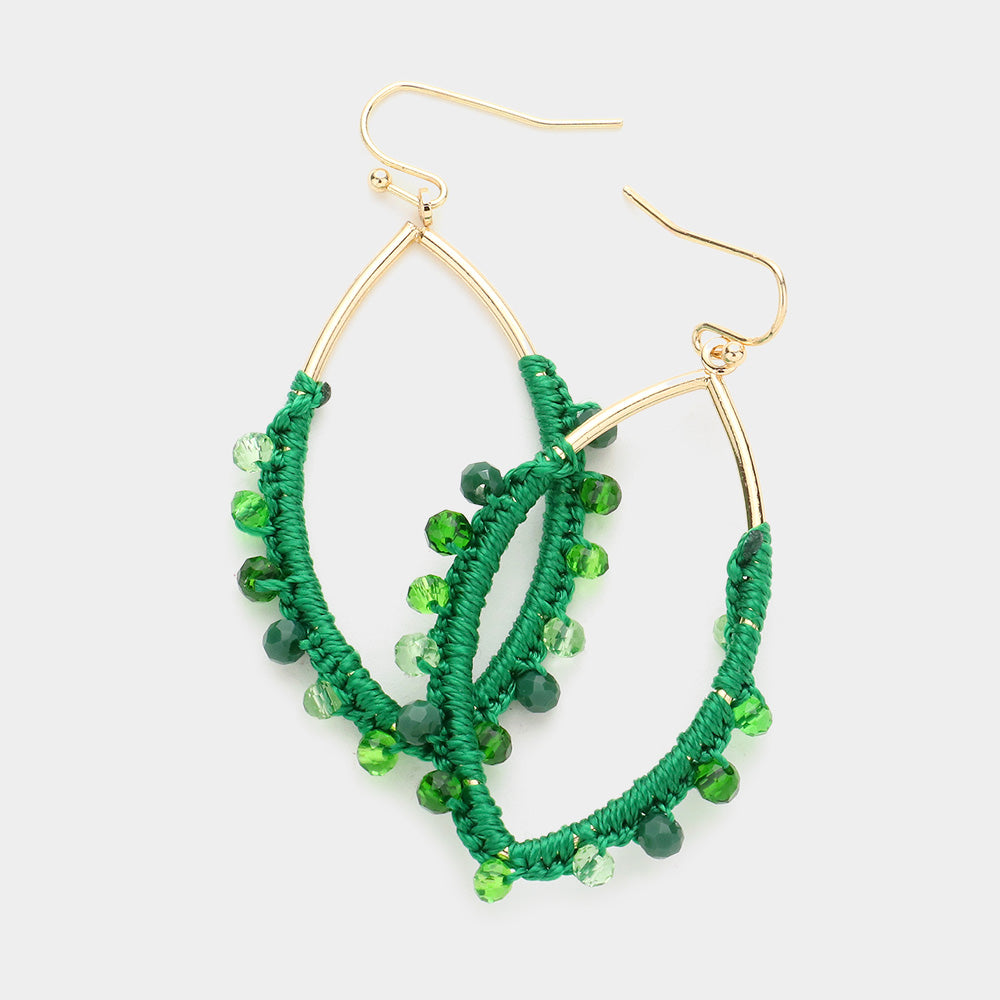 iLLASPARKZ Thread Wrapped Faceted Bead Trimmed Open Marquise Dangle Earrings