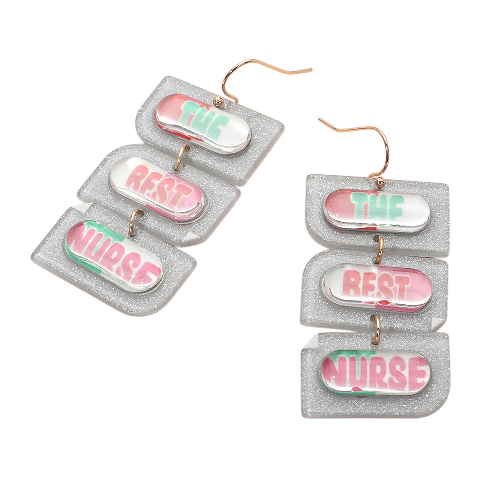 iLLASPARKZ THE BEST NURSE Message Pill Case Link Dropdown Dangle Earrings