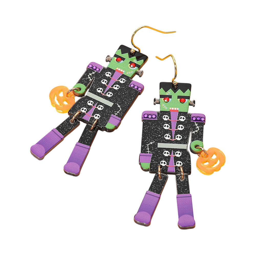 iLLASPARKZ Halloween Monster Frankenstein Pumpkin Dangle Earrings