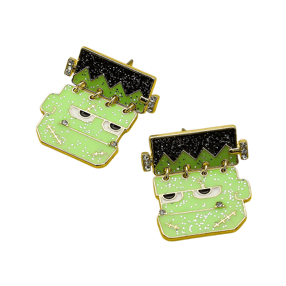 iLLASPARKZ Glittered Enamel Halloween Frankenstein Earrings