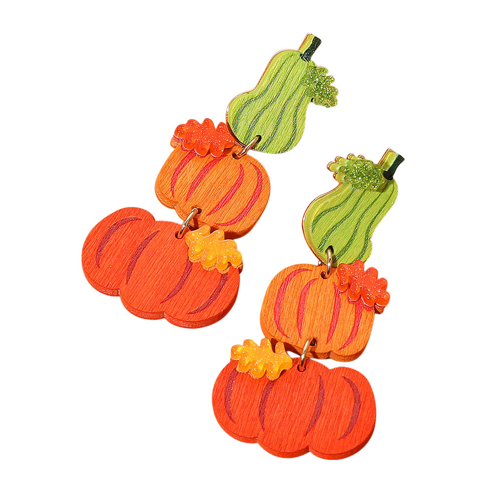 iLLASPARKZ Wooden Fall Pumpkin Gourd Drop Earrings
