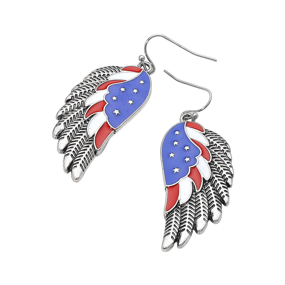 iLLASPARKZ Enamel American USA Flag Wing Dangle Earrings