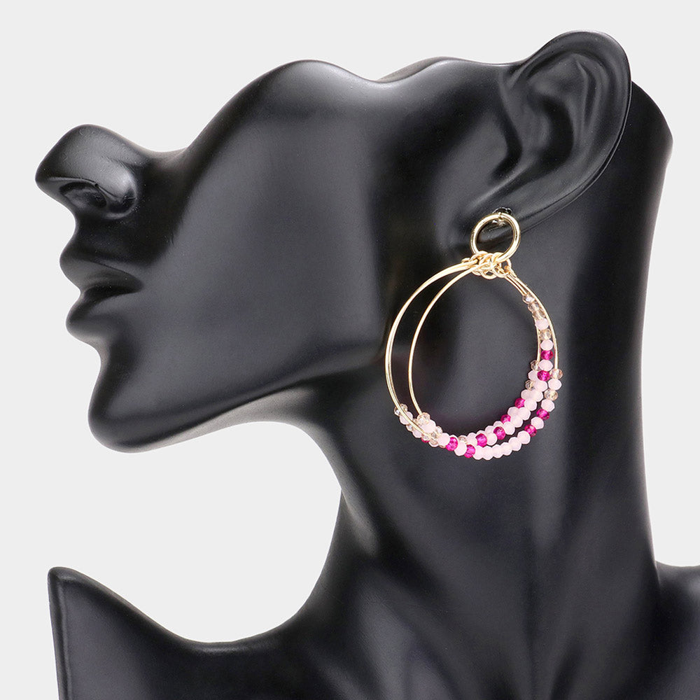 iLLASPARKZ Faceted Beaded Triple Open Circle Layered Dangle Earrings