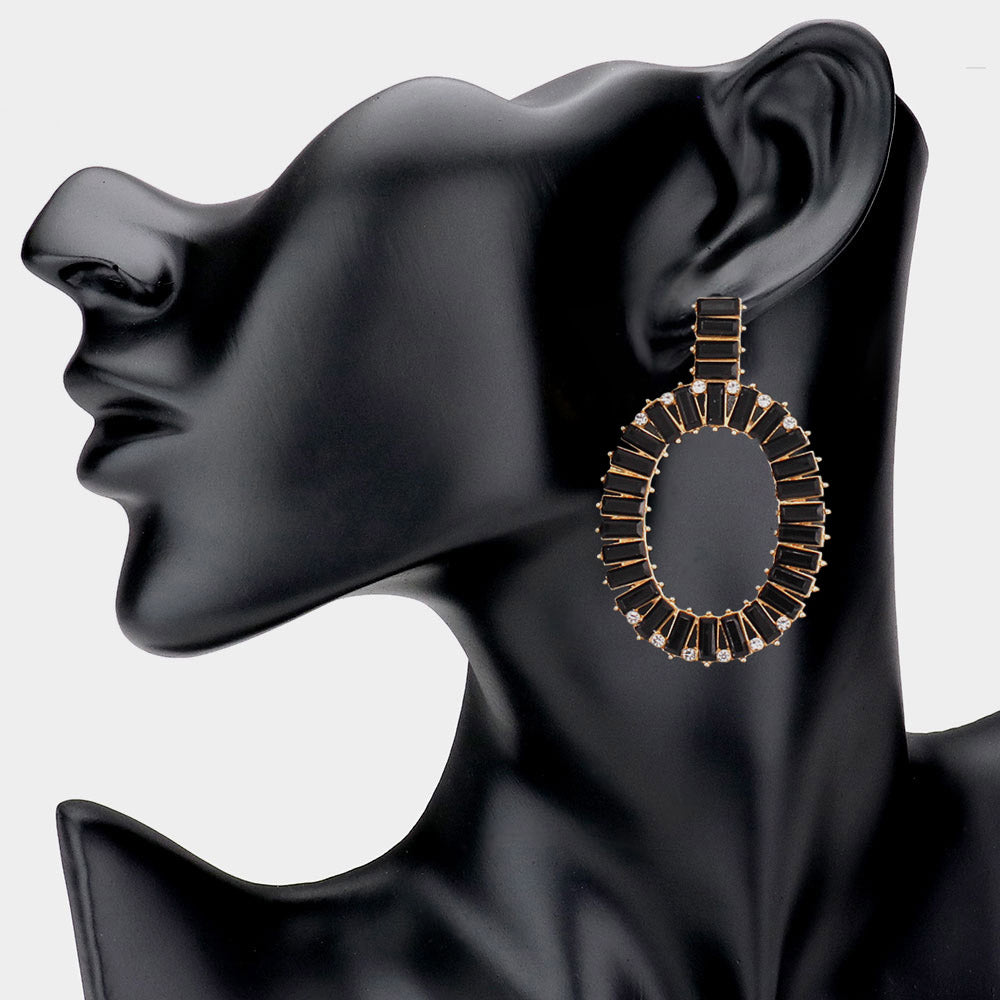 iLLASPARKZ Rectangle Stone Embellished Oven Oval Earrings