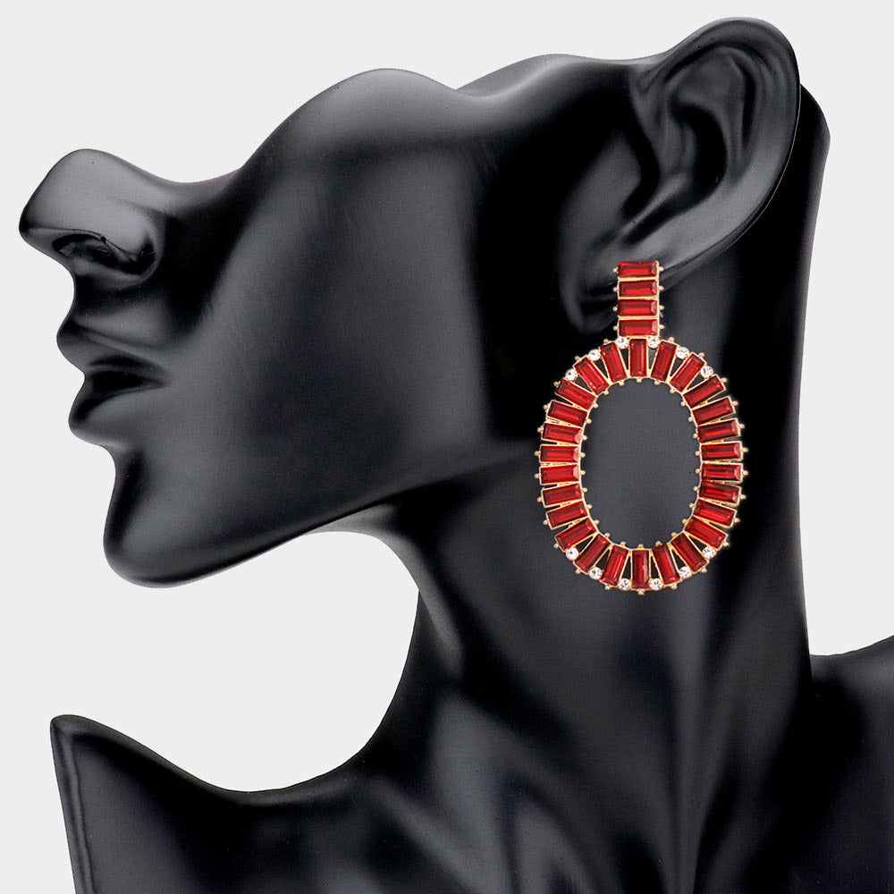 iLLASPARKZ Rectangle Stone Embellished Oven Oval Earrings