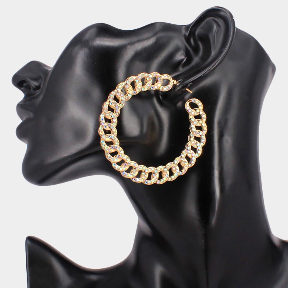 iLLASPARKZ Rhinestone Embellished Metal Chain Hoop Earrings