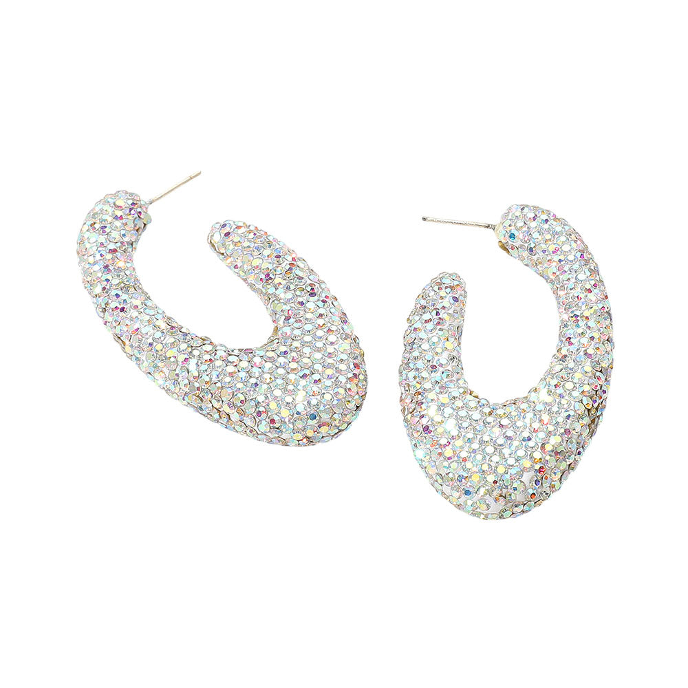 iLLASPARKZ Sterling Silver Post Rhinestone Studded Oval Hoop Earrings