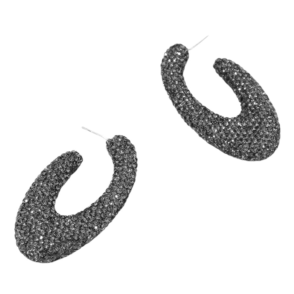 iLLASPARKZ Sterling Silver Post Rhinestone Studded Oval Hoop Earrings