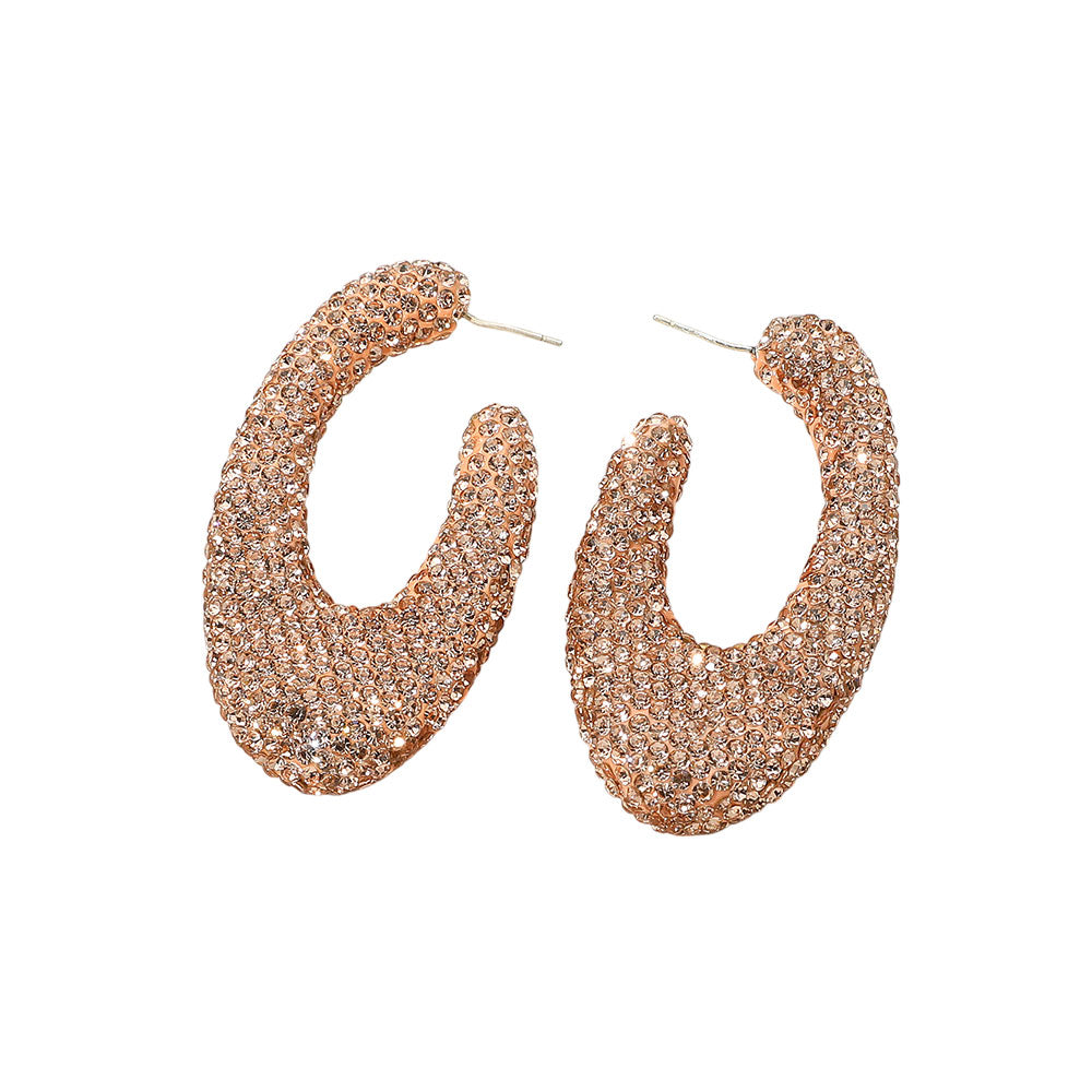 iLLASPARKZ Sterling Silver Post Rhinestone Studded Oval Hoop Earrings