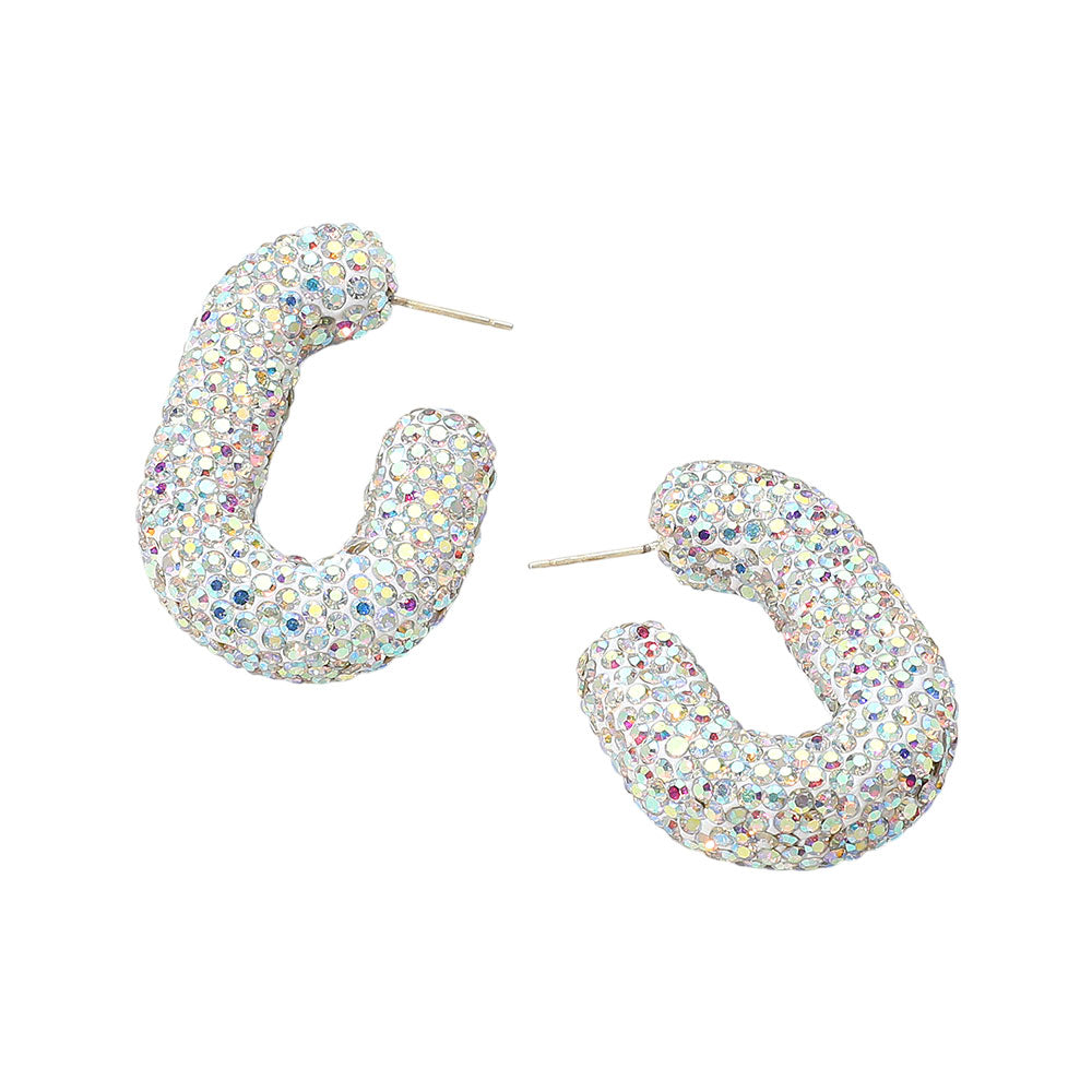 iLLASPARKZ Sterling Silver Post Rhinestone Studded Chunky Oval Hoop Earrings