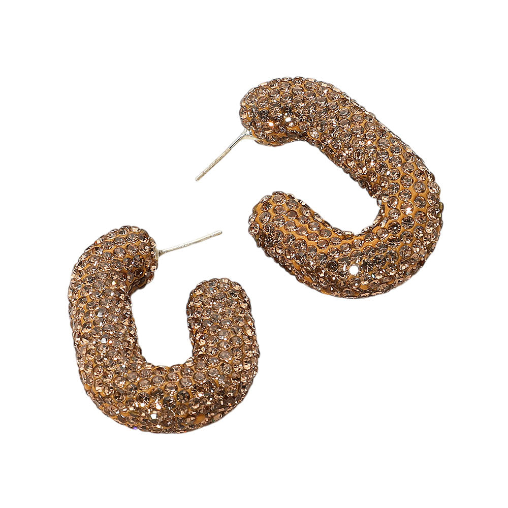 iLLASPARKZ Sterling Silver Post Rhinestone Studded Chunky Oval Hoop Earrings