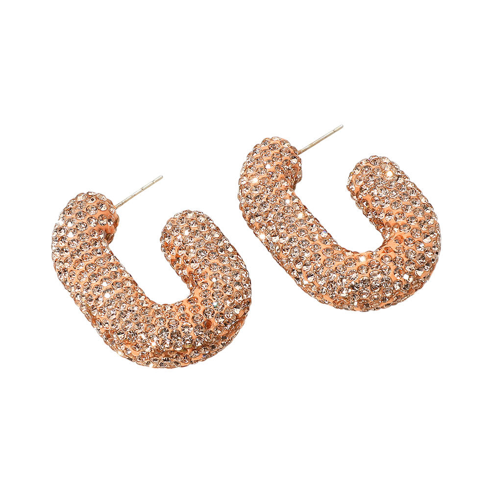 iLLASPARKZ Sterling Silver Post Rhinestone Studded Chunky Oval Hoop Earrings