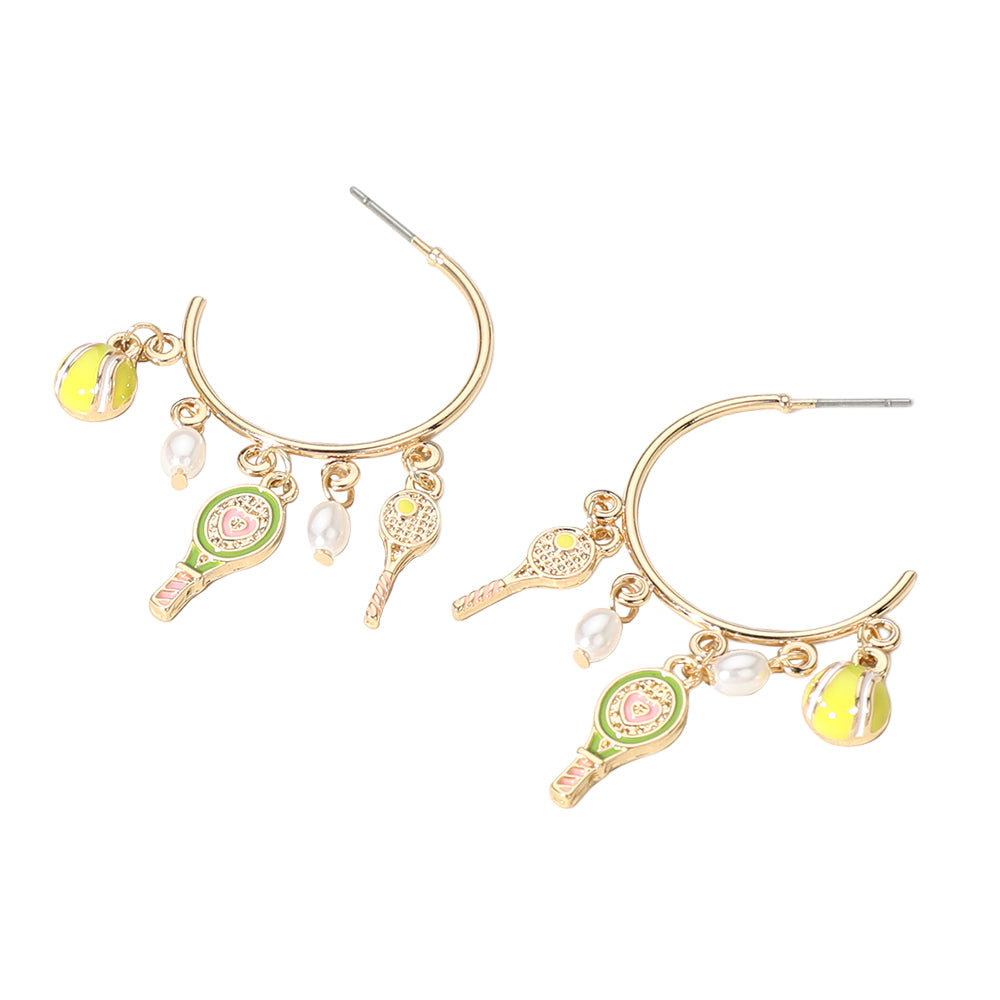 iLLASPARKZ Enamel Tennis Pearl Charm Hoop Earrings