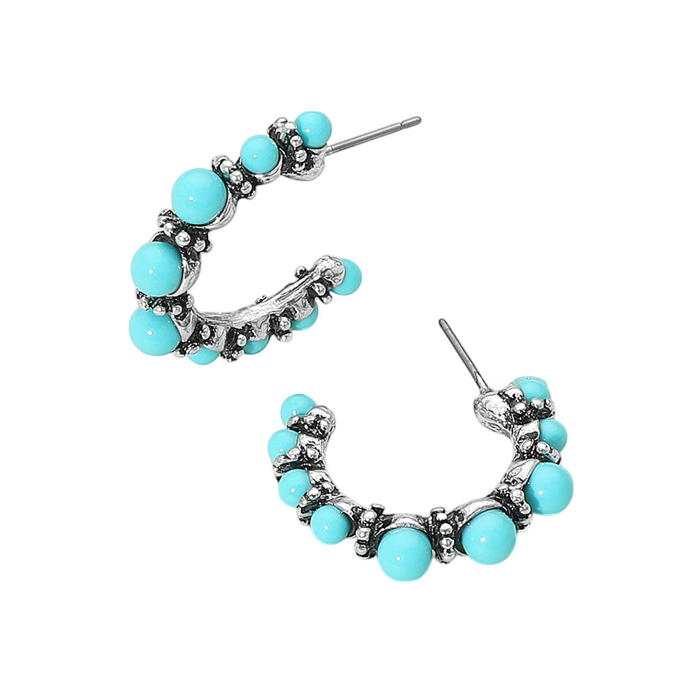 iLLASPARKZ Vintage Boho Western Turquoise Beaded Half Hoop Earrings