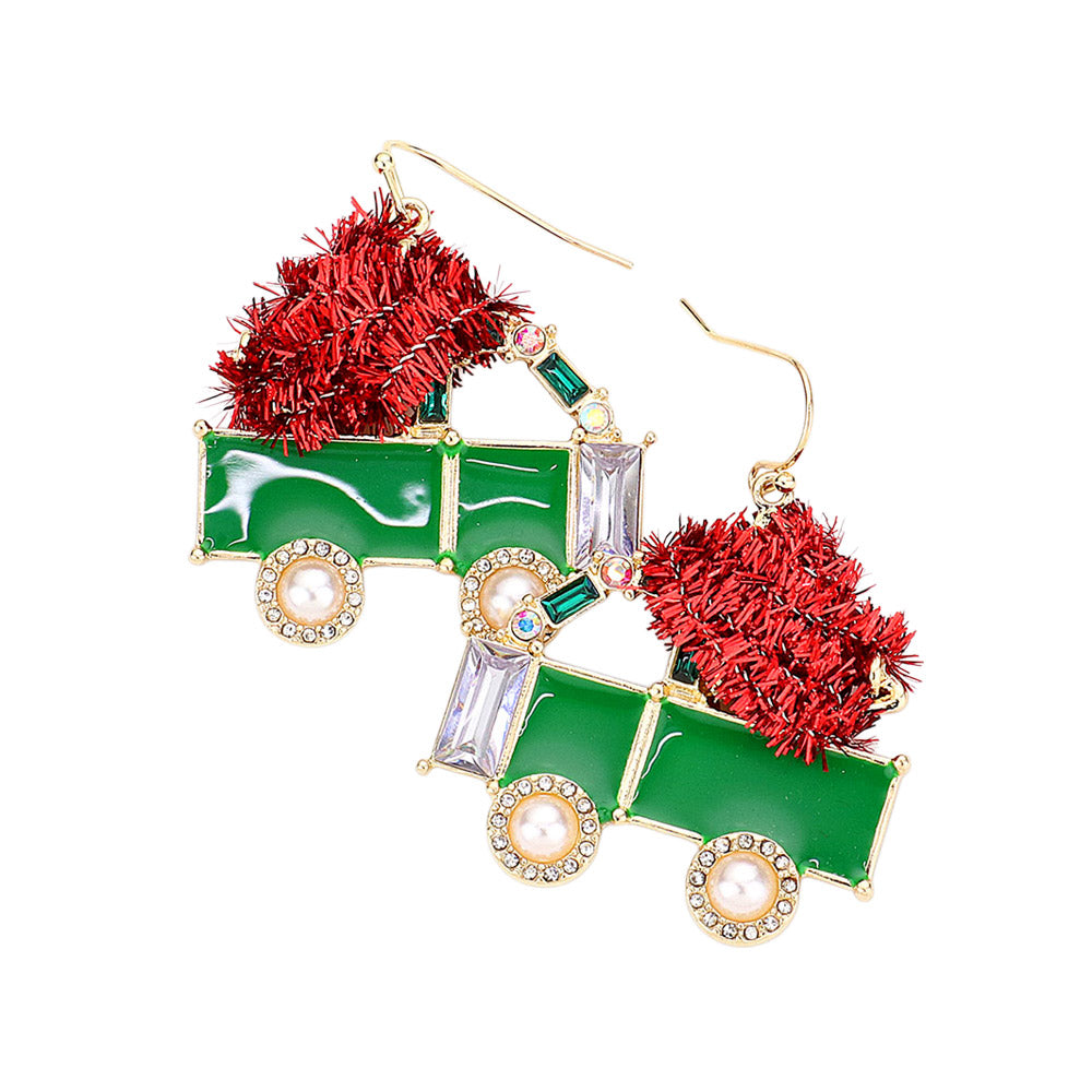 iLLASPARKZ Enamel Stone Embellished Christmas Cart Dangle Earrings