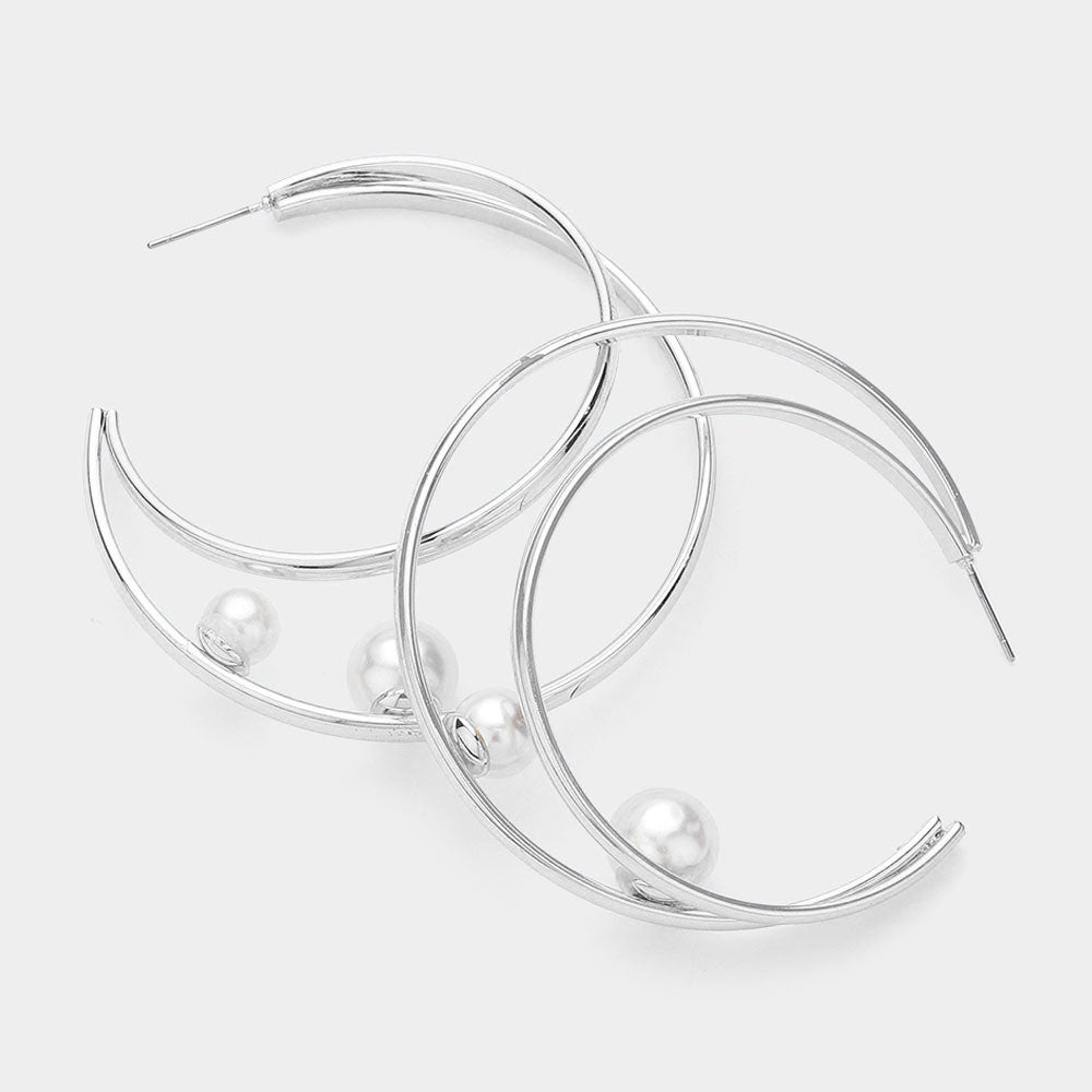 iLLASPARKZ Pearl Pointed Crescent Hoop Earrings
