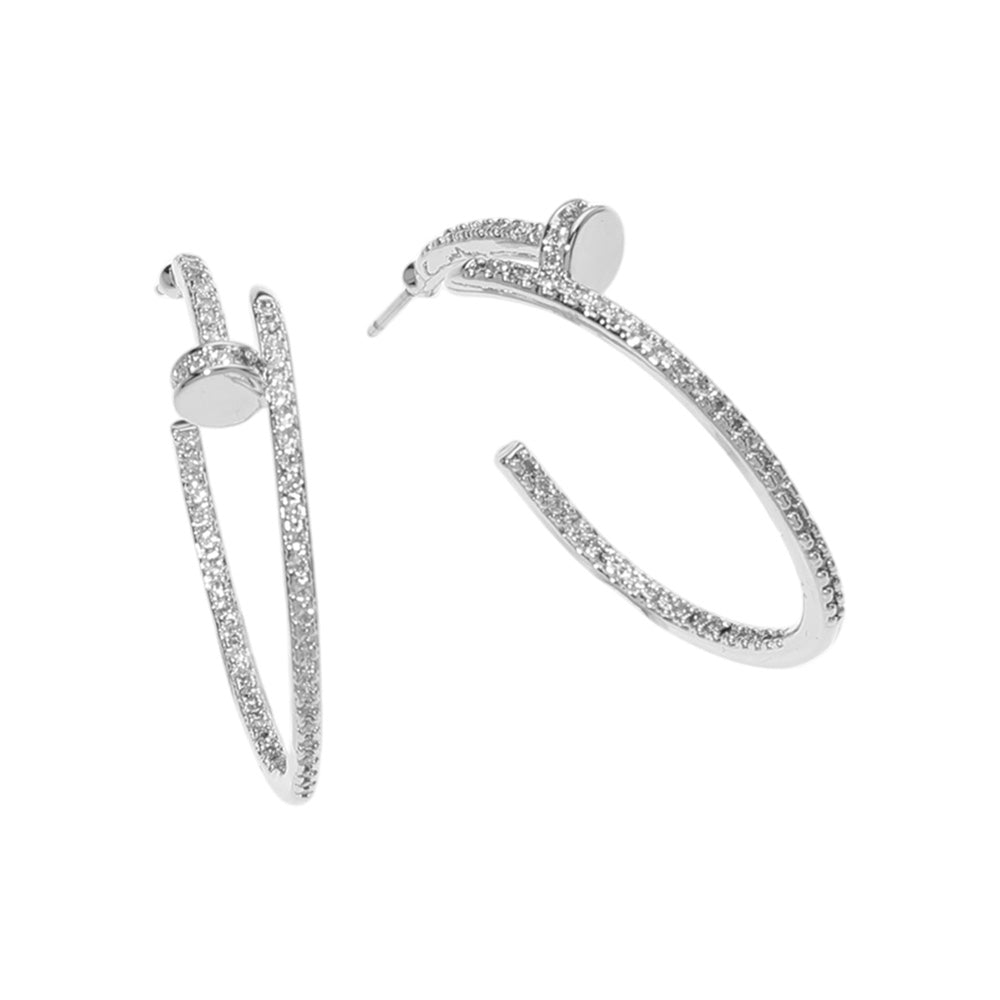 iLLASPARKZ 14K Gold Plated CZ Stone Paved Nail Hoop Earrings