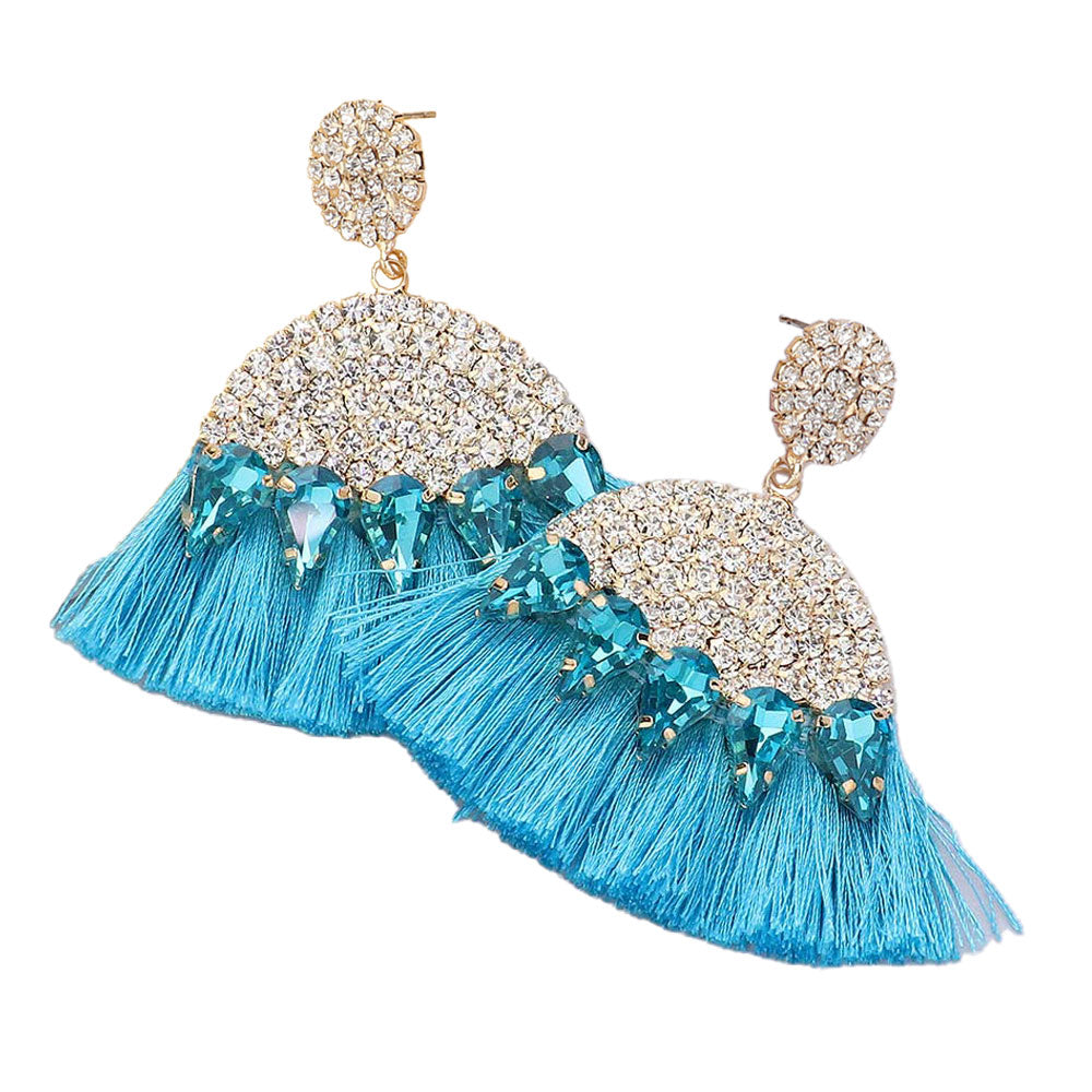 iLLASPARKZ Marquise Stone Cluster Pointed Rhinestone Paved Tassel Dangle Earrings