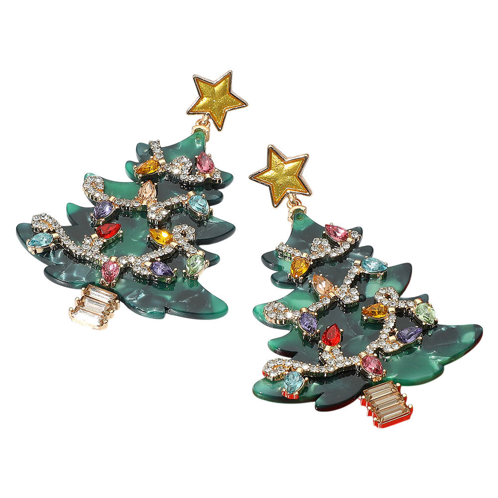 iLLASPARKZ Rhinestone Embellished Resin Christmas Tree Dangle Earrings