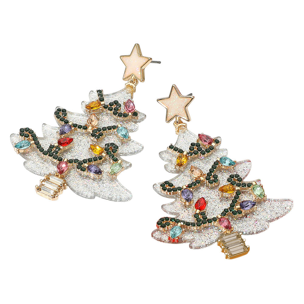 iLLASPARKZ Rhinestone Embellished Resin Christmas Tree Dangle Earrings