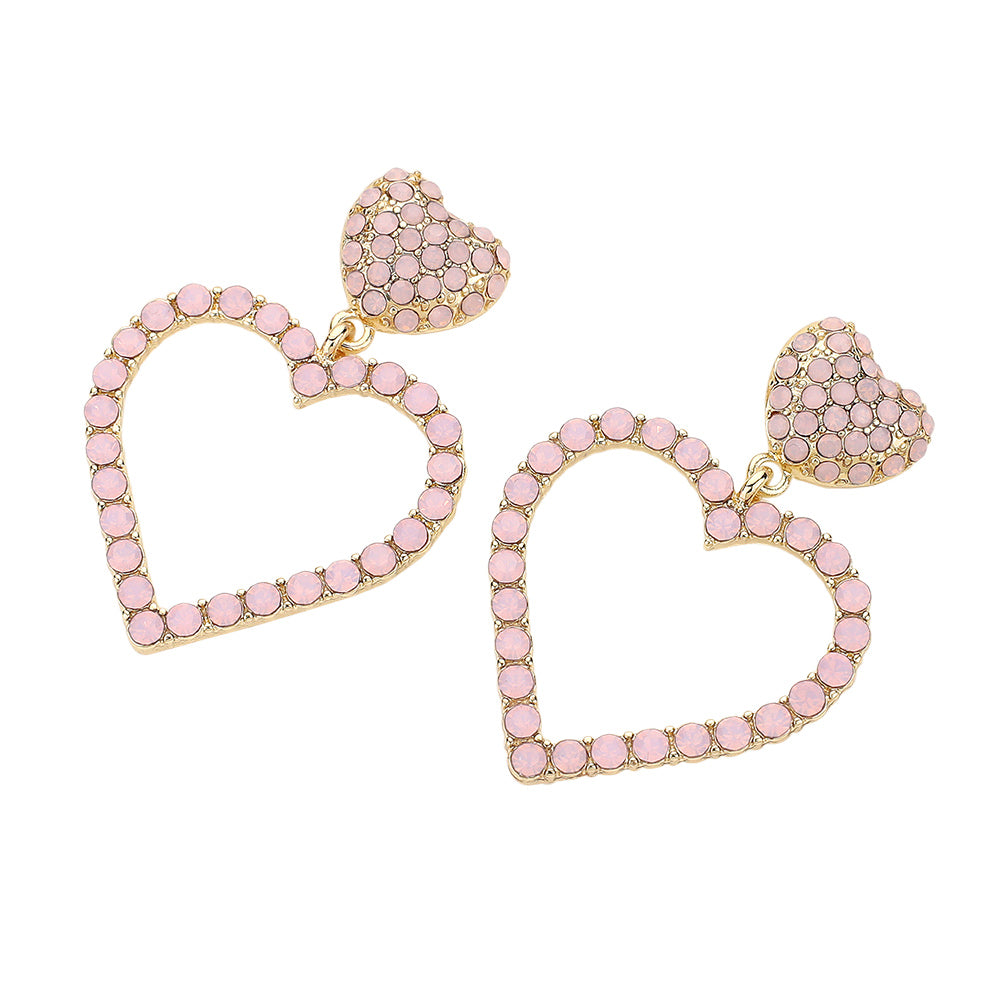 iLLASPARKZ Stone Embellished Double Heart Link Dangle Earrings