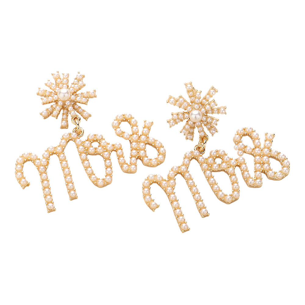 iLLASPARKZ Mrs Pearl Embellished Message Dangle Earrings