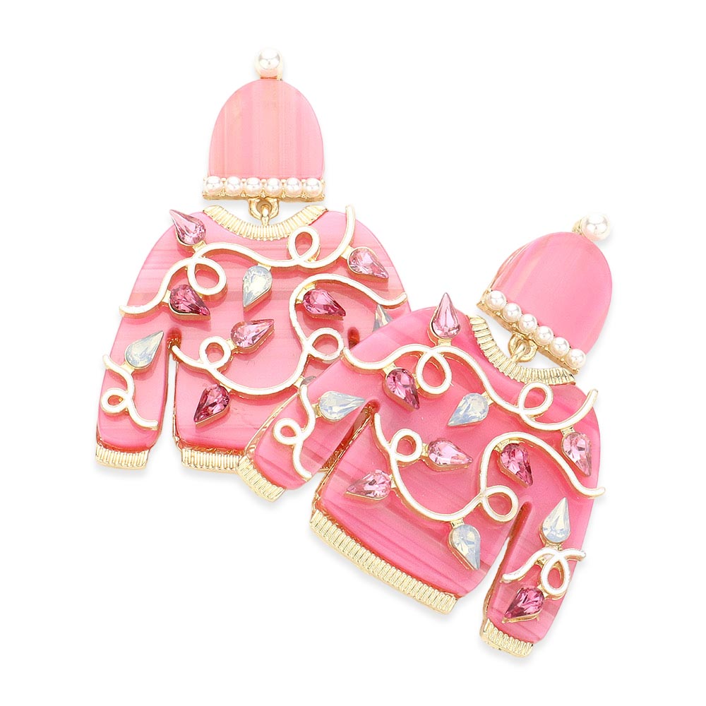 iLLASPARKZ Teardrop Stone Embellished Celluloid Acetate Christmas Sweater Dangle Earrings