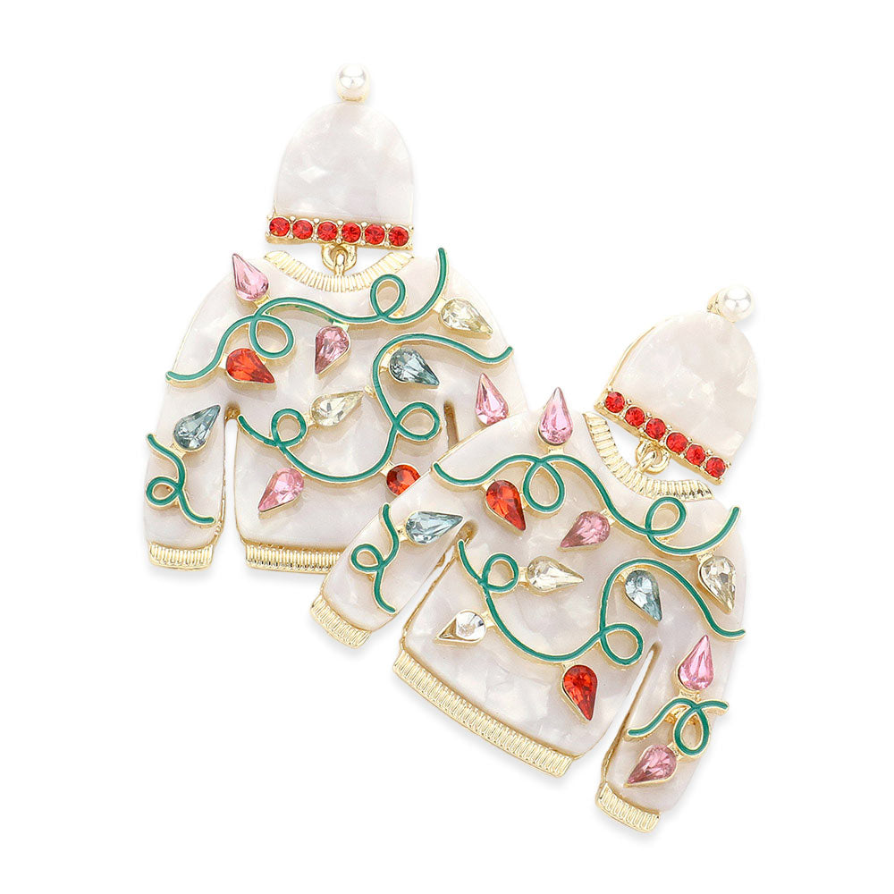 iLLASPARKZ Teardrop Stone Embellished Celluloid Acetate Christmas Sweater Dangle Earrings